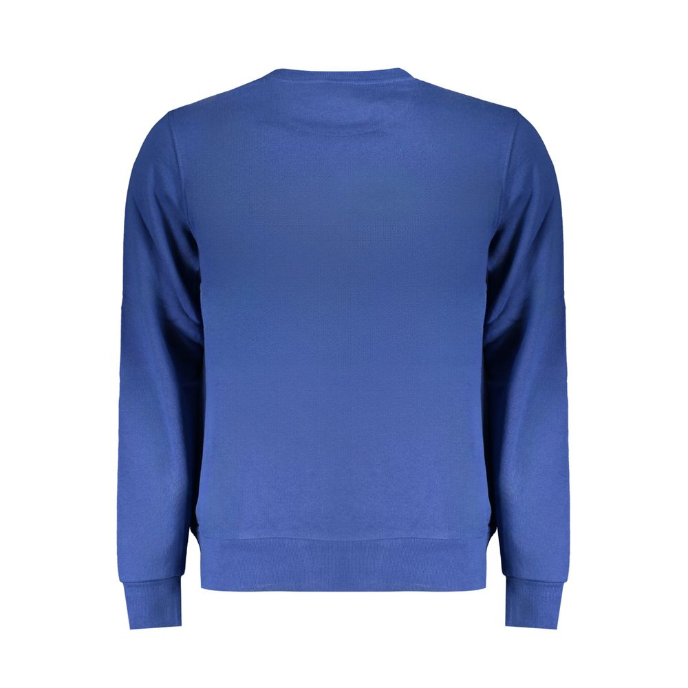 Back view of North Sails Blue Cotton Men Sweater, long sleeve with crew neck and dynamic print, made from brushed cotton.