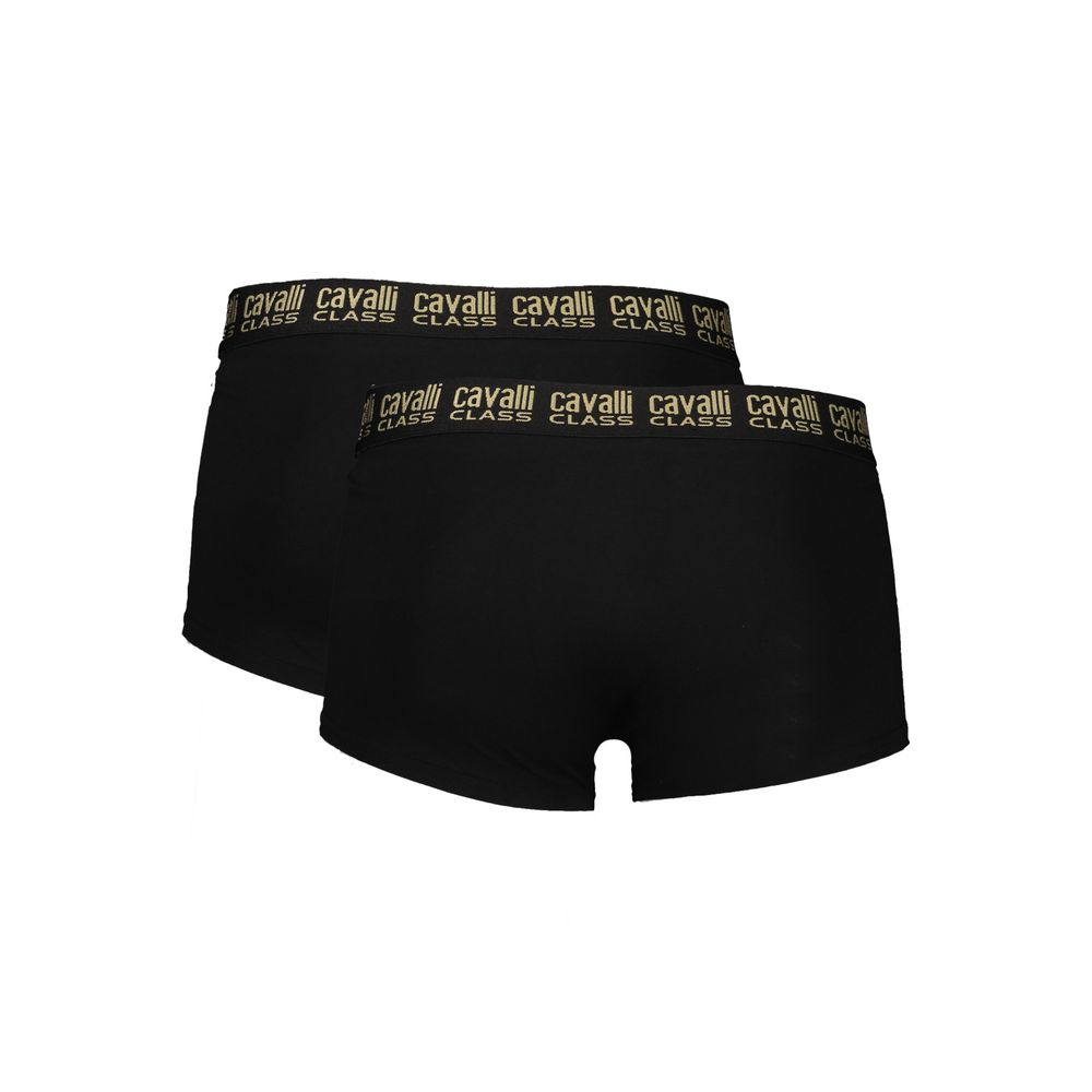 Cavalli Class Black Cotton Men Boxer bi-pack with logo detail and elastic waistband for luxury and comfort.