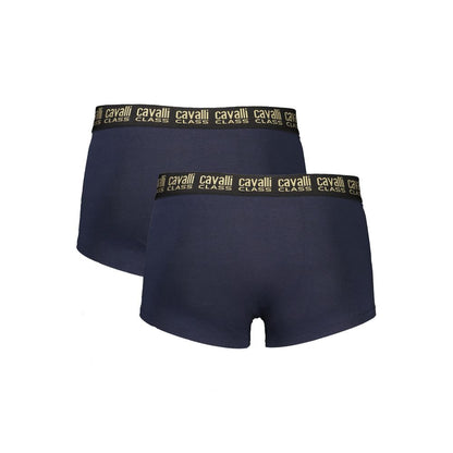 Cavalli Class Blue Cotton Men Boxer with logo on waistband, two-pack of stylish and comfortable boxer briefs.