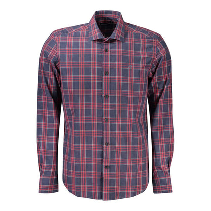 North Sails Blue Cotton Men Shirt with tartan pattern and French collar.
