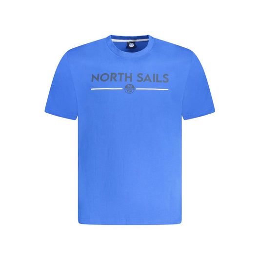 North Sails Blue Cotton Men T-Shirt with logo print, short sleeves, and soft cotton fabric, perfect for casual wear and layering.