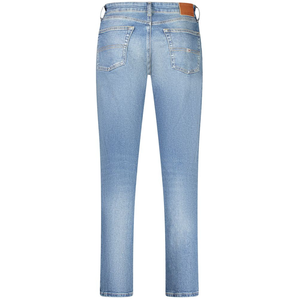 Back view of Tommy Hilfiger Blue Cotton Men Jeans showcasing washed effect and sleek design.