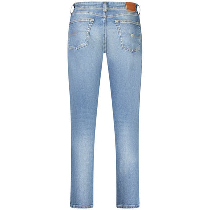 Back view of Tommy Hilfiger Blue Cotton Men Jeans showcasing washed effect and sleek design.