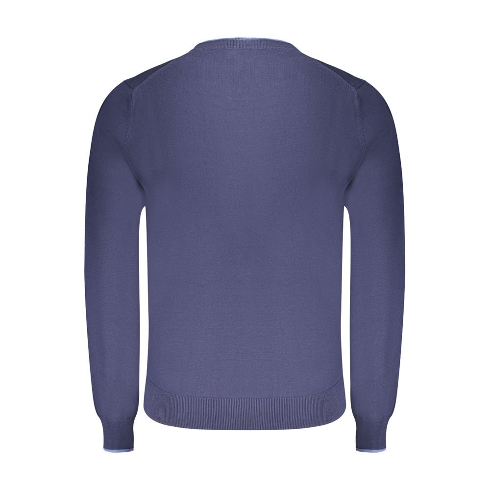 Back view of North Sails Blue Cotton Men Sweater with long sleeves and crew neck