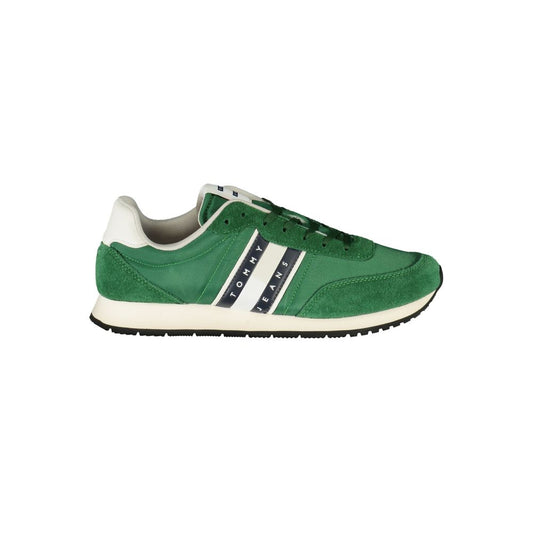 Tommy Hilfiger Green Polyester Men Sneaker, eco-friendly design with vibrant green and iconic logo, perfect for sustainable fashion.
