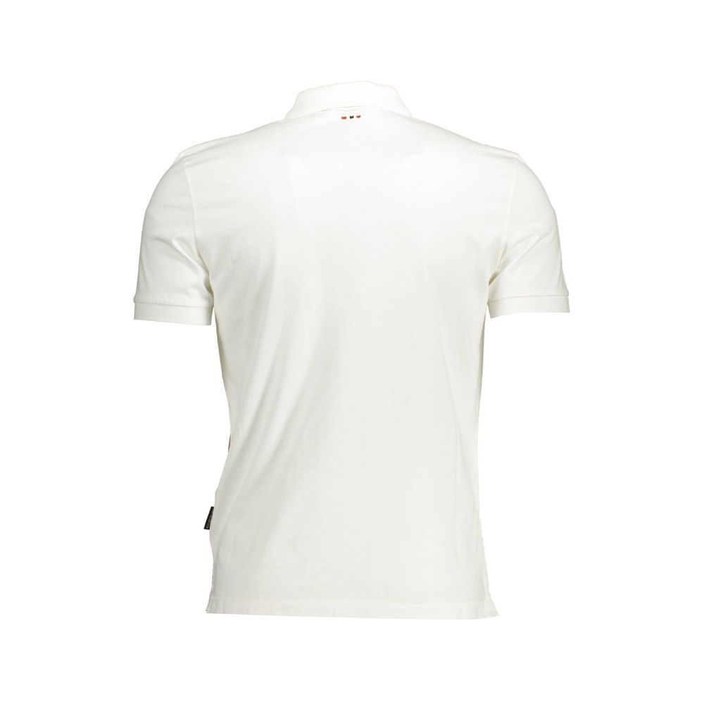 Back view of Napapijri White Cotton Men Polo Shirt showcasing simple elegance and adventure-inspired style.