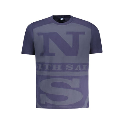 North Sails Blue Cotton Men T-Shirt with logo and print, short sleeve for comfort and style