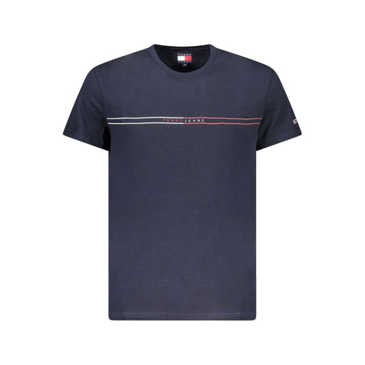 Tommy Hilfiger Blue Cotton Men T-Shirt with logo, crew neck, and short sleeves in sustainable fabric