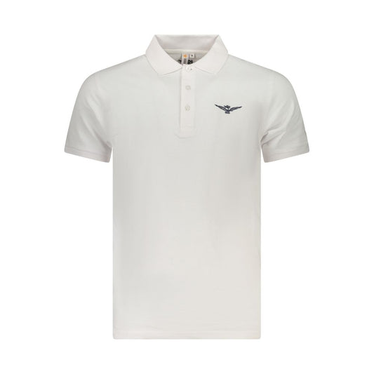 Accademia Militare White Cotton Polo Shirt with short sleeves, eagle ball print, and 3 buttons.