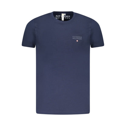 Accademia Militare Blue Cotton T-Shirt with short sleeves and crew neck, featuring a small academy print and logo.