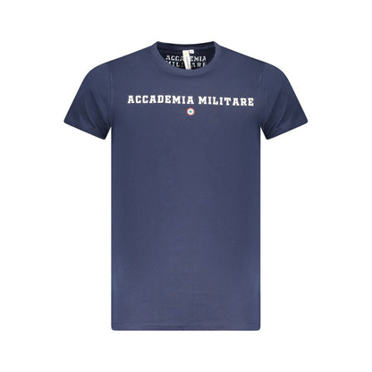 Accademia Militare Blue Cotton T-Shirt, short sleeve, crew neck, with logo print and contrast design.