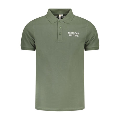 Accademia Militare Green Cotton Polo Shirt with short sleeves, contrast print, and logo detail.