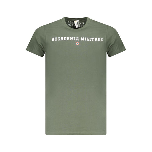 Accademia Militare Green Cotton T-Shirt with logo print, short sleeve, crew neck, featuring Accademia contrast design.