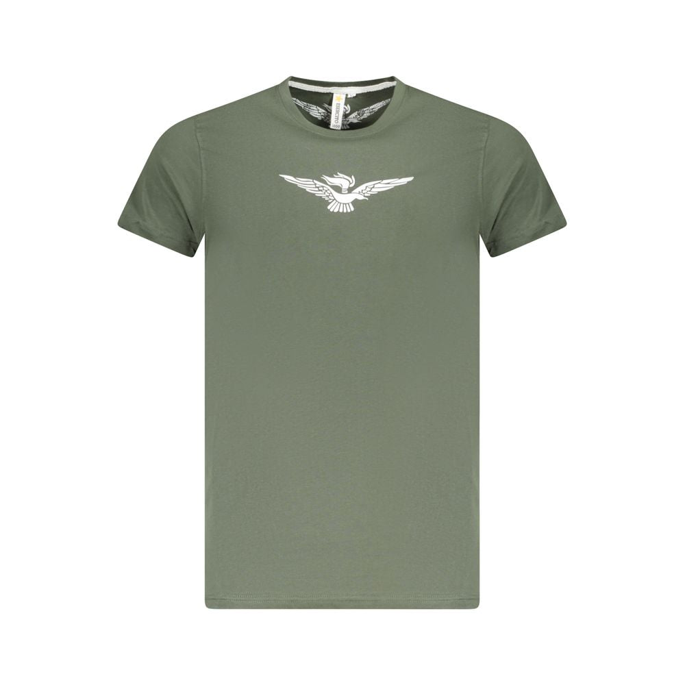 Accademia Militare Green Cotton T-Shirt with eagle print, crew neck, short sleeves, and logo design.