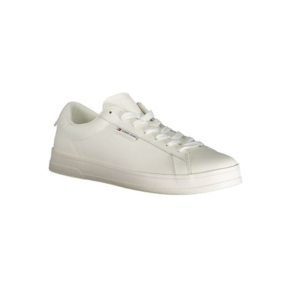 Tommy Hilfiger White Polyester Sneaker with laces and logo, perfect sports footwear option for style and comfort.