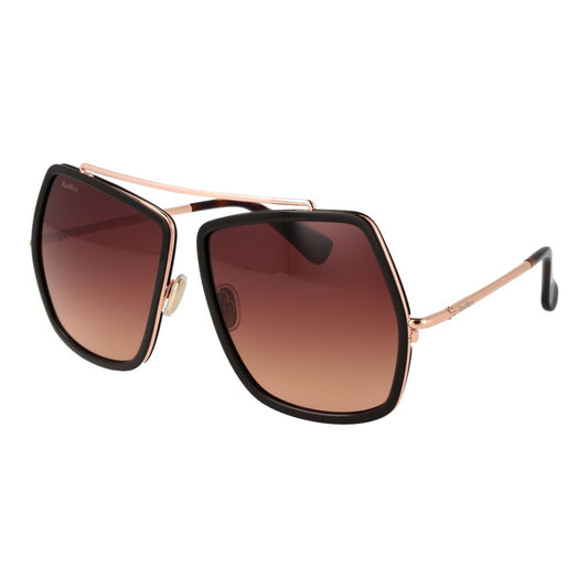 Max Mara Brown Women Sunglass with geometric full-rim metal frame, pink gradient plastic lenses, and 100% UVA & UVB protection.