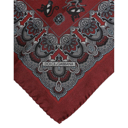 Dolce & Gabbana Maroon Monkey Print Silk Square Foulard Scarf
