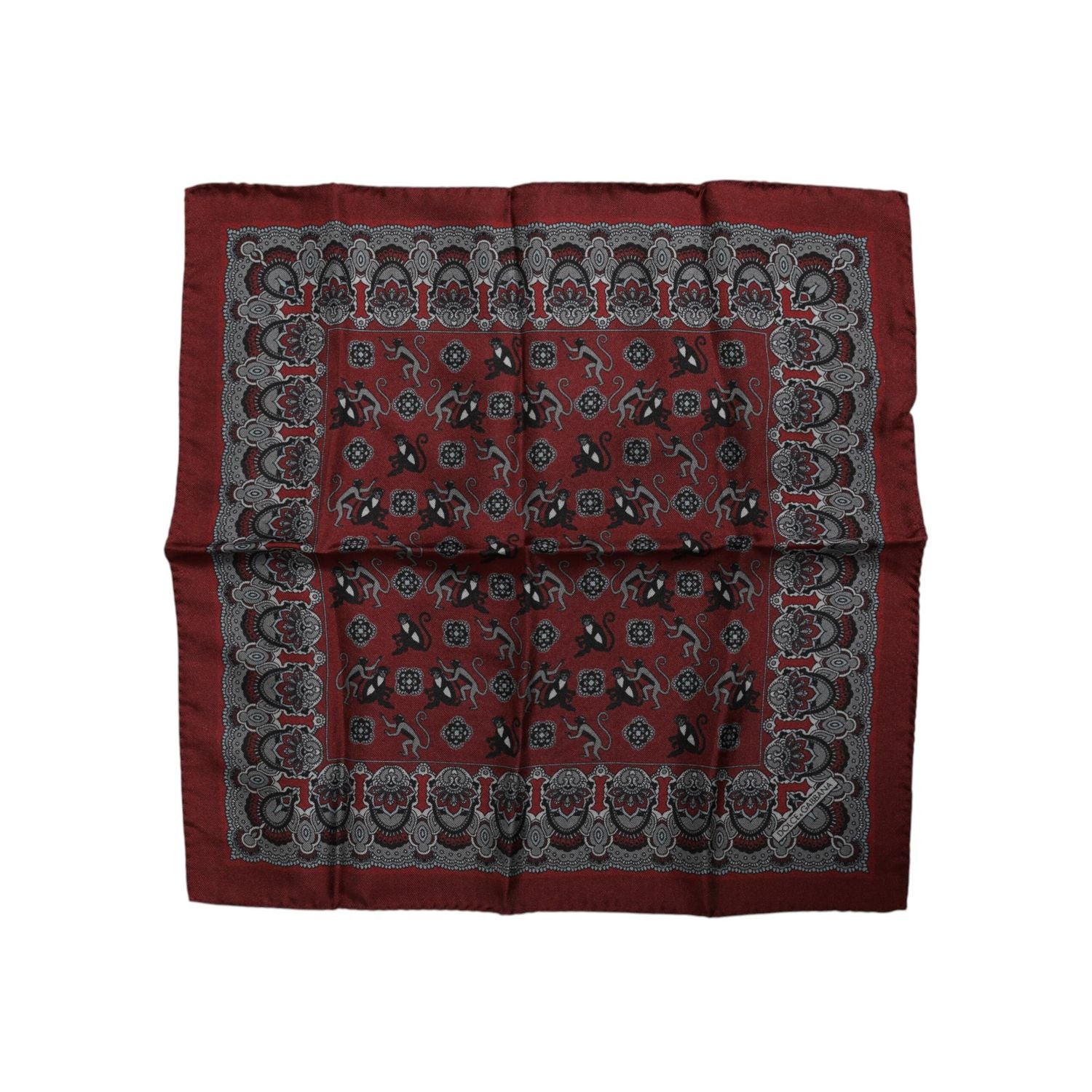 Dolce & Gabbana Maroon Monkey Print Silk Square Foulard Scarf