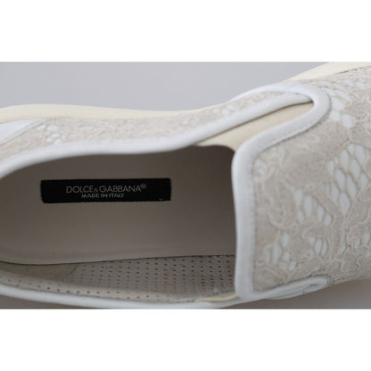 Dolce & Gabbana White Leather Lace Slip On Loafers Shoes WOMAN SNEAKERS