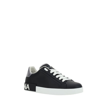 Dolce & Gabbana Black Calf Leather Bos Taurus Low Top Sneakers