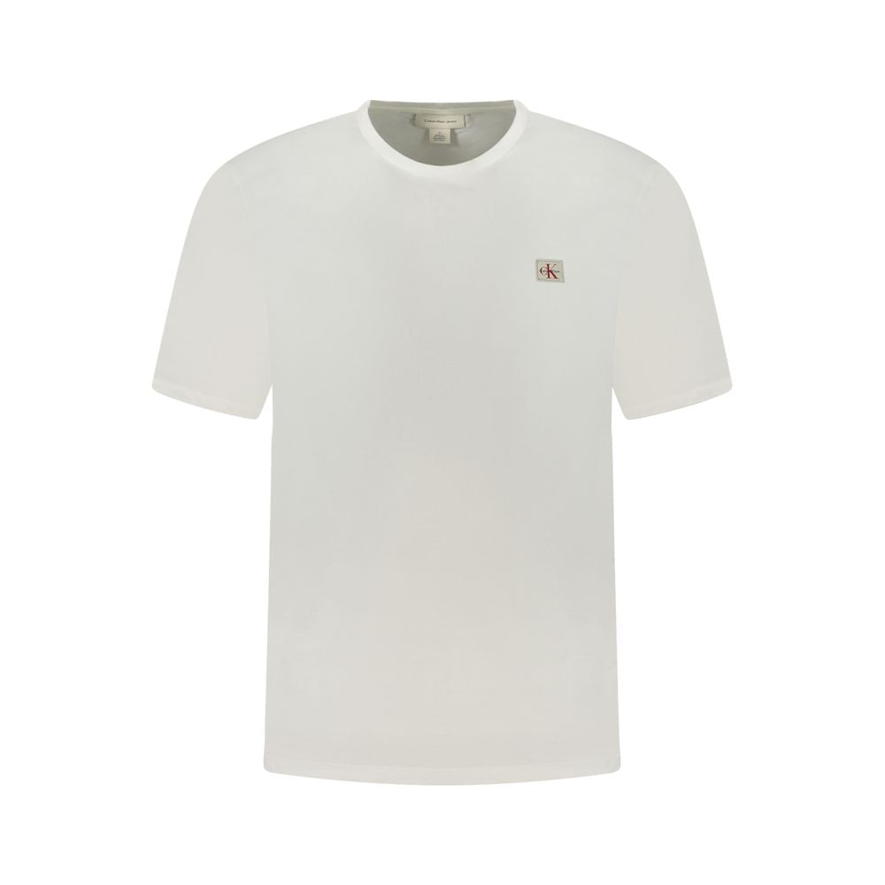 Calvin Klein White Cotton Men T-Shirt with logo on chest, showcasing elegant design and comfort.
