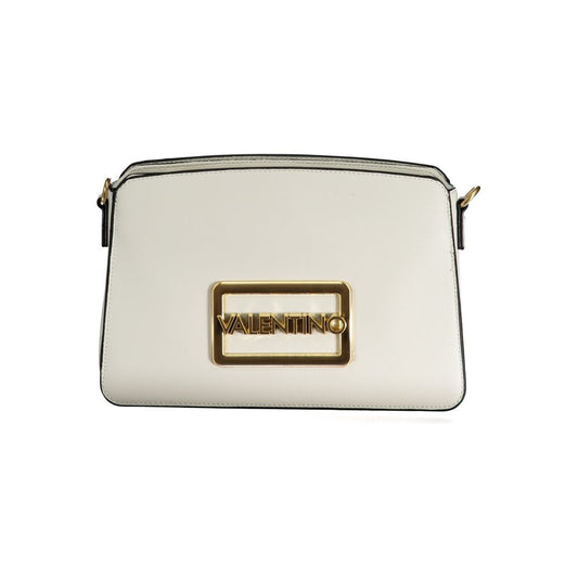Mario Valentino White Polyethylene Handbag with logo, removable shoulder handle, adjustable strap, and multiple compartments.