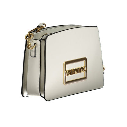 Mario Valentino White Polyethylene Handbag with logo, adjustable strap, multiple compartments and zip closure.