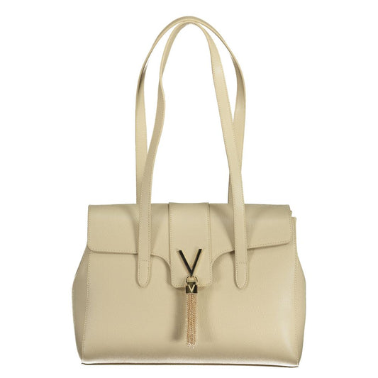 Mario Valentino Beige Polyethylene Handbag with shoulder handles, compartments, and logo design