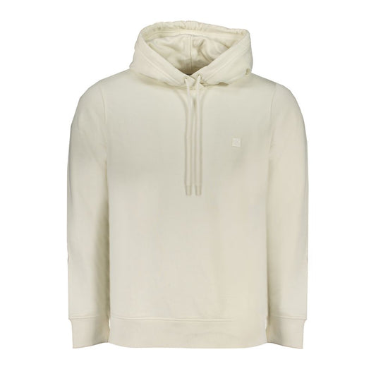 Calvin Klein White Cotton Men Sweater with hood, sustainable design, long-sleeve, logo, luxurious loungewear.