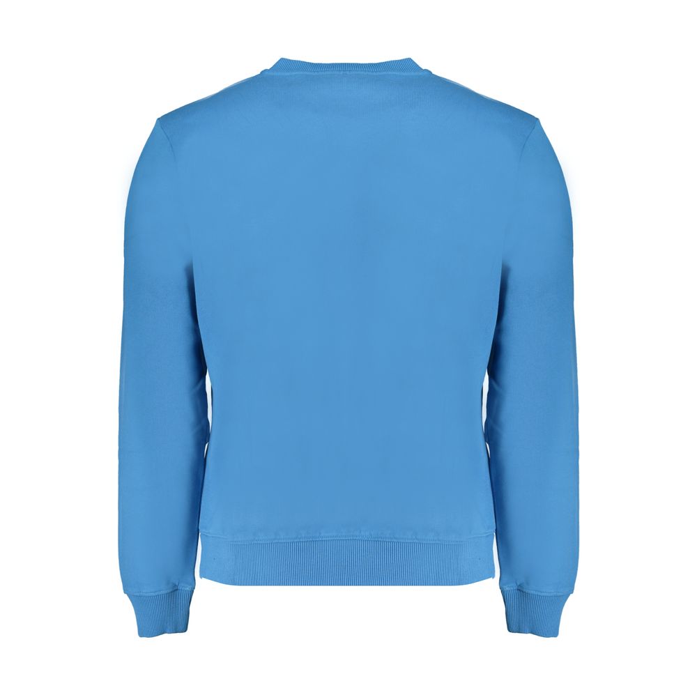 Back view of Napapijri Blue Cotton Men Sweater featuring iconic logo embroidery, showcasing casual sophistication and trendy design.