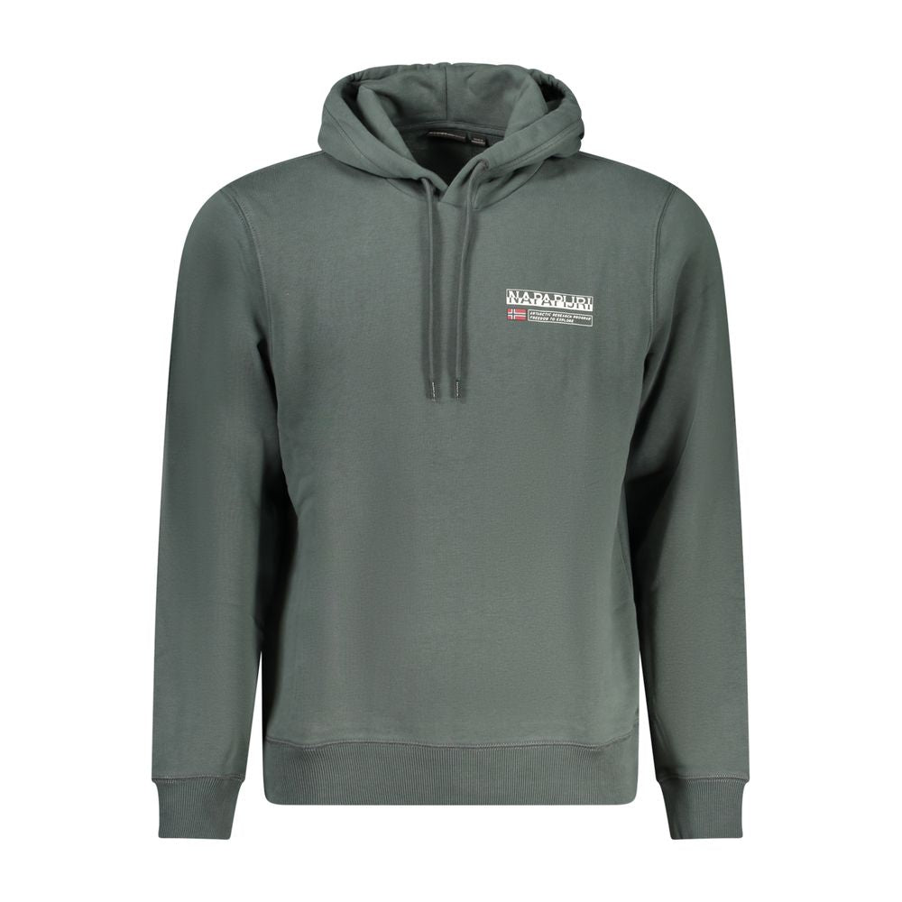 Napapijri Green Cotton Men Sweater - stylish long sleeve hoodie with logo print, perfect blend of cotton and polyester for comfort and durability.