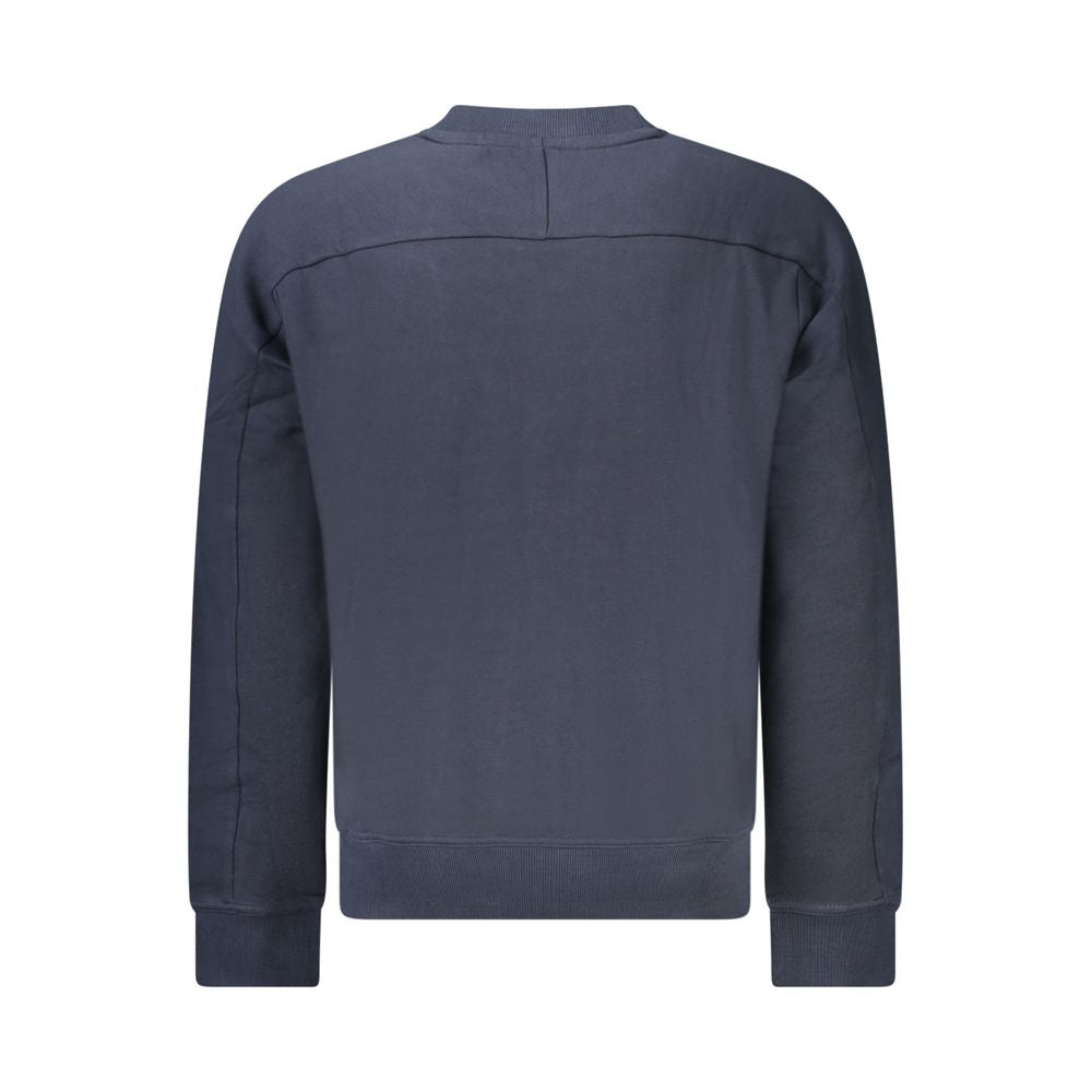 Hugo Boss Blue Cotton Men Sweater with long sleeves and crew neck, featuring contrasting details and premium organic cotton fabric.