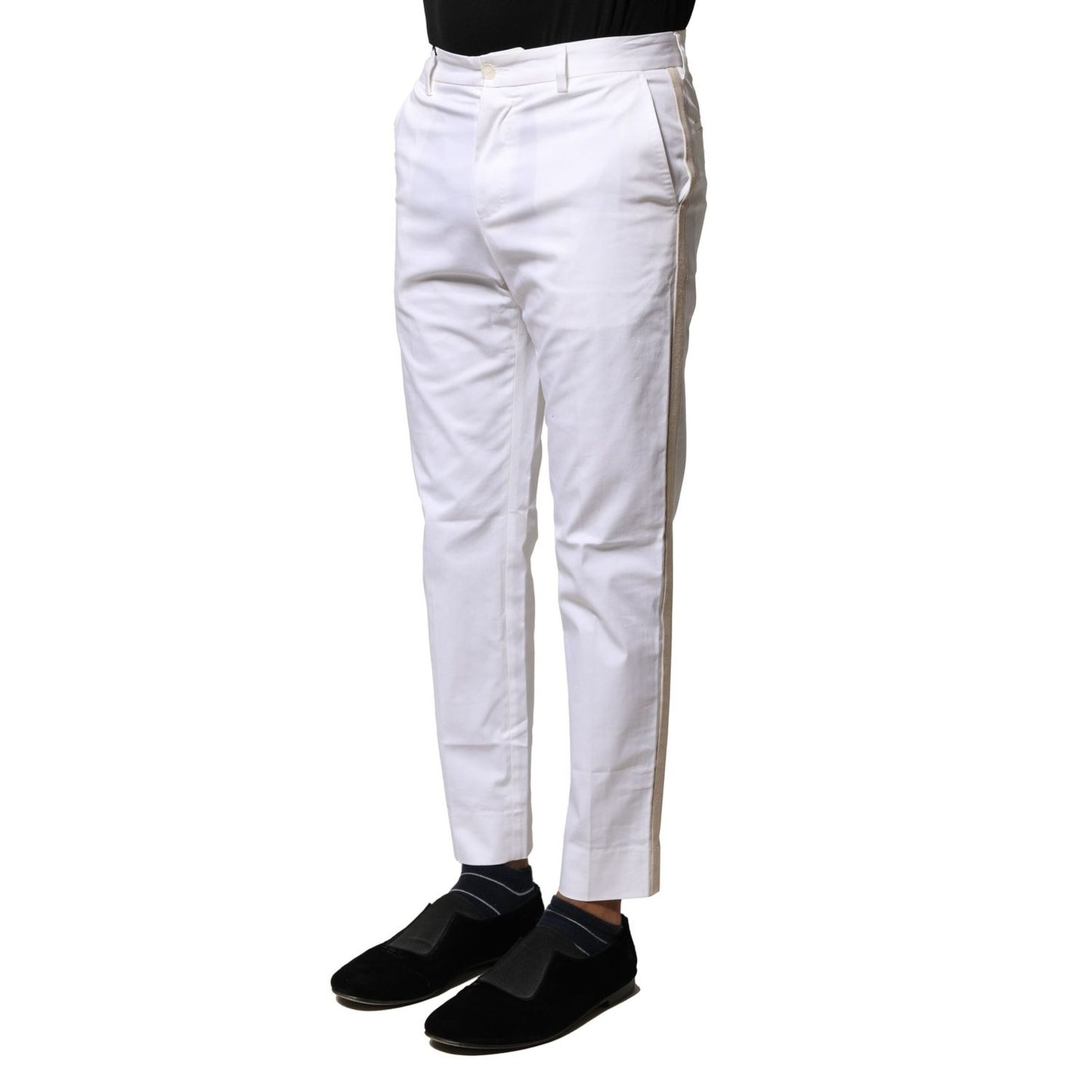 Dolce & Gabbana White Cotton Straight Logo Men Pants