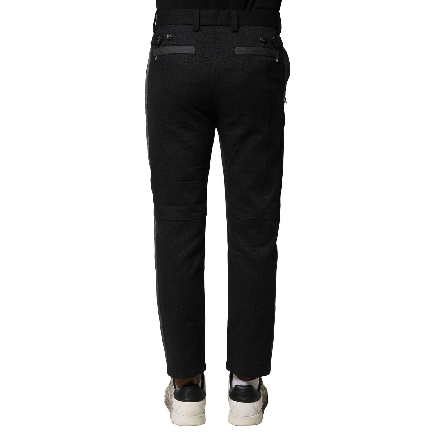 Dolce & Gabbana Black Gray Cotton Tapered Men Pants