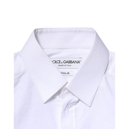 Dolce & Gabbana White Cotton GOLD Long Sleeves Dress Shirt