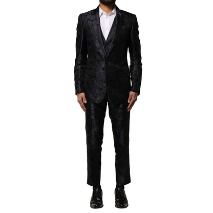 Dolce & Gabbana Black Jacquard 3 Piece Single Breasted Suit