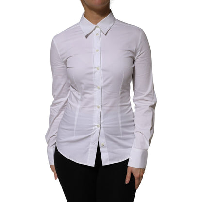 Dolce & Gabbana White Cotton Collared Long Sleeves Shirt Top