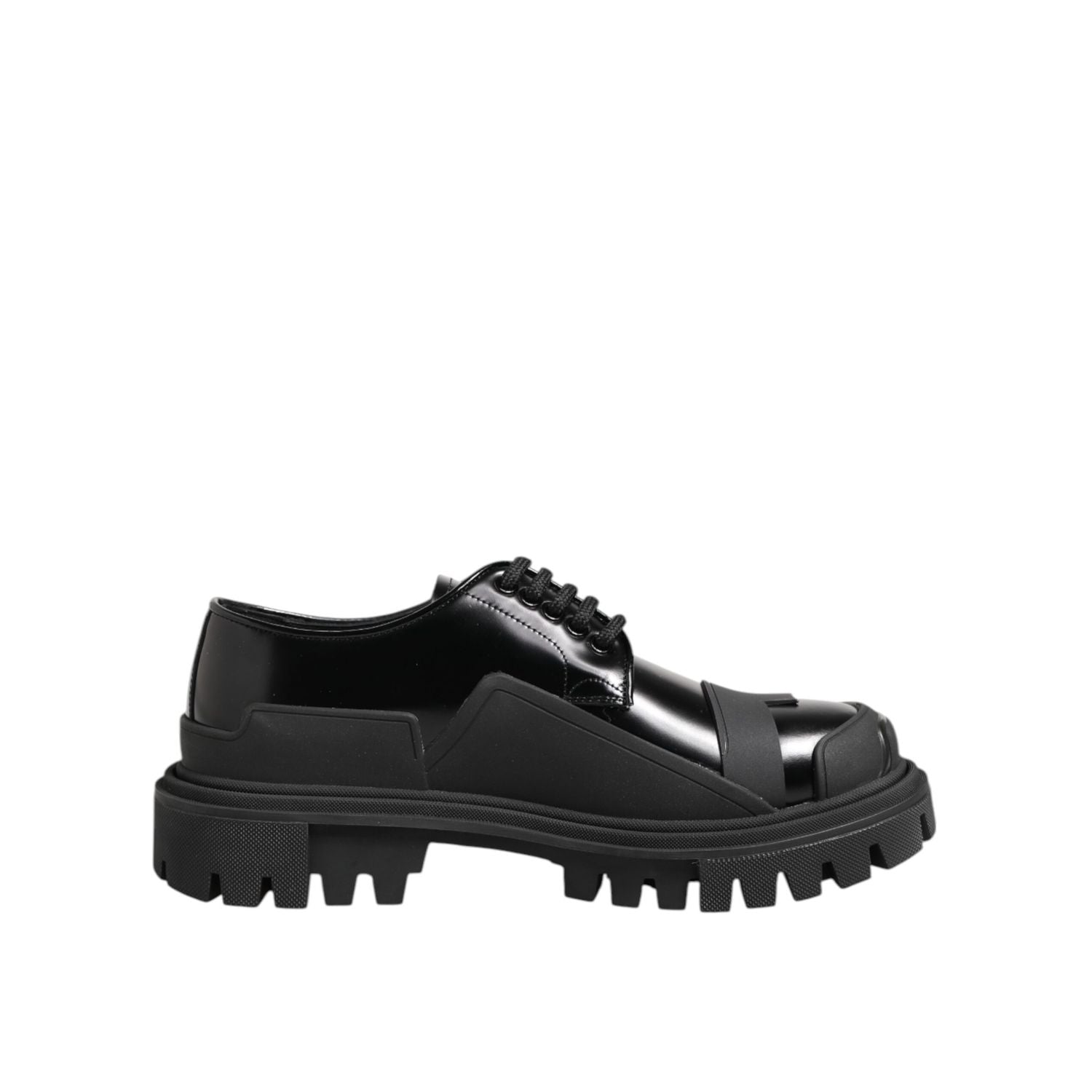 Dolce & Gabbana Black Patent Leather Trekking Derby Shoes
