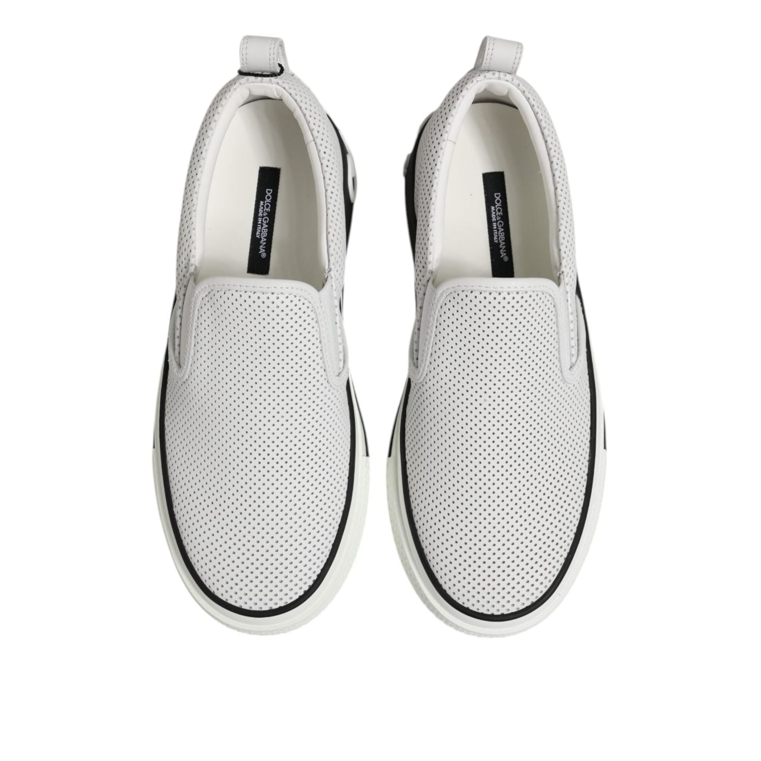 Dolce & Gabbana White Dotted Leather Slip On Men Sneakers Shoes