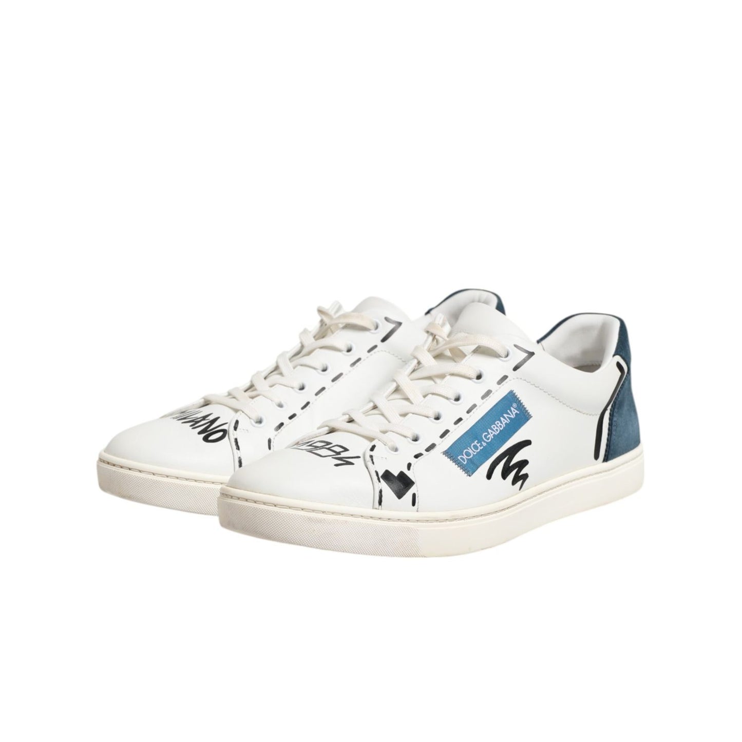 Dolce & Gabbana White Leather Printed Low Top Sneakers Shoes