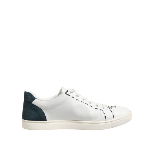 Dolce & Gabbana White Leather Printed Low Top Sneakers Shoes