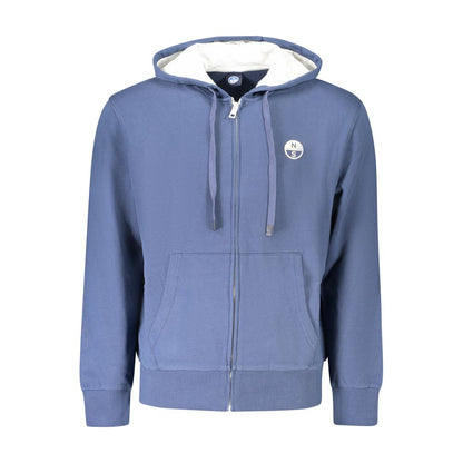 North Sails Blue Cotton Men Sweater with hood, eco-friendly design, contrasting details, and brand logo for casual style.