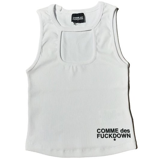 Comme Des Fuckdown White Cotton Tops & T-Shirt CO-15679-S