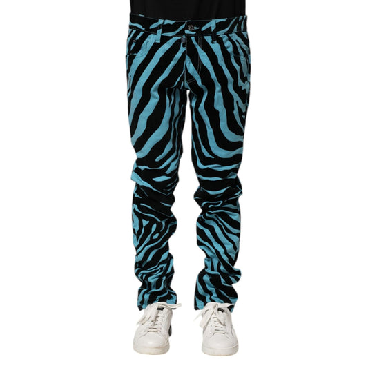 Dolce & Gabbana Blue Black Stripes Skinny Denim Jeans