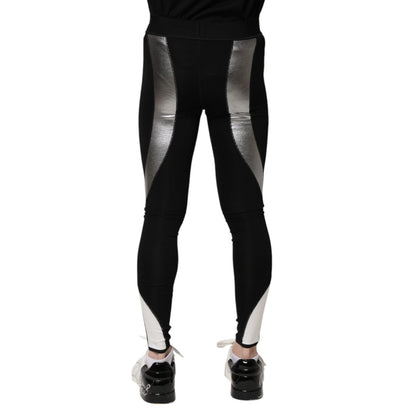 Dolce & Gabbana Black Silver Nylon Skinny Men Leggings Pants