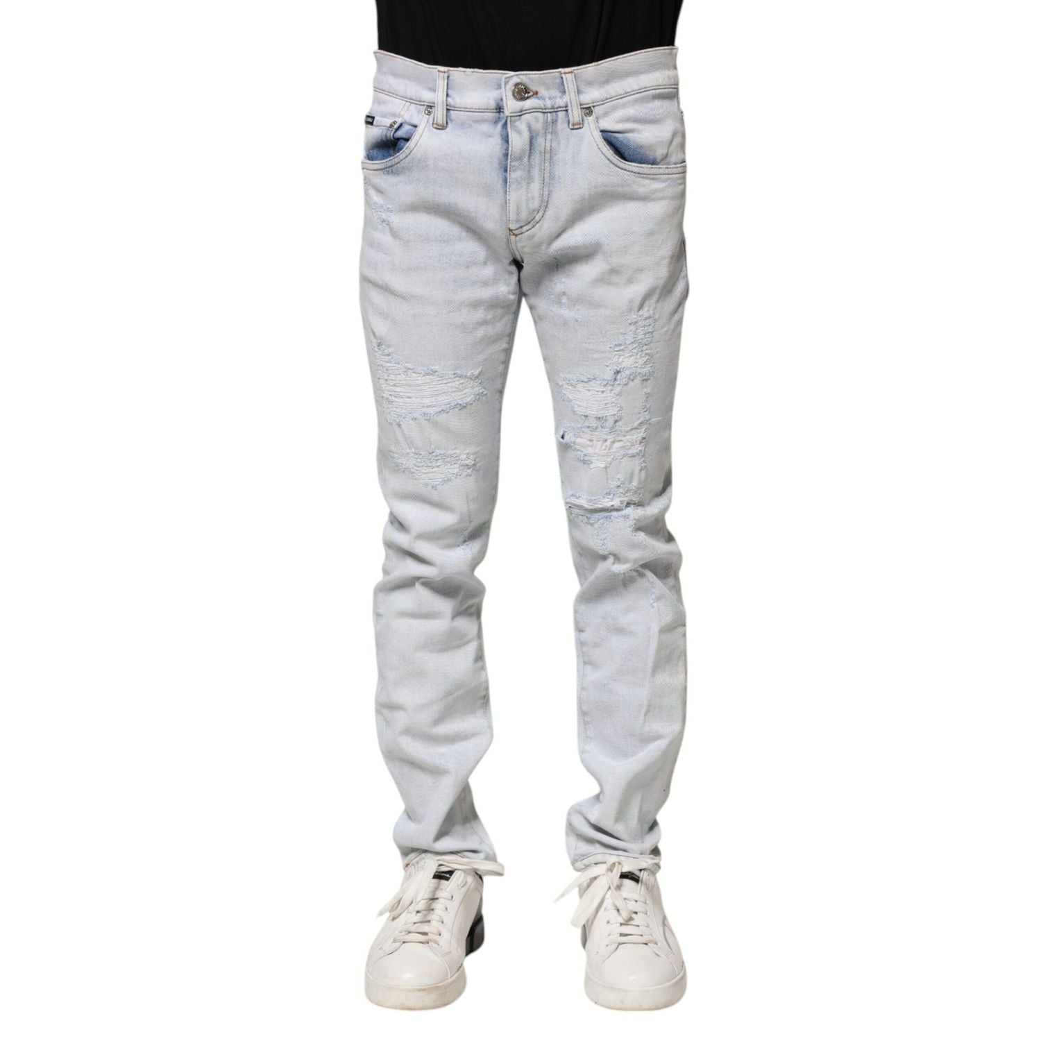 Dolce & Gabbana Light Blue Tattered Skinny Denim Jeans