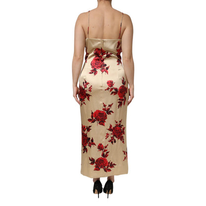 Dolce & Gabbana Beige Floral Spaghetti Strap Sheath Dress
