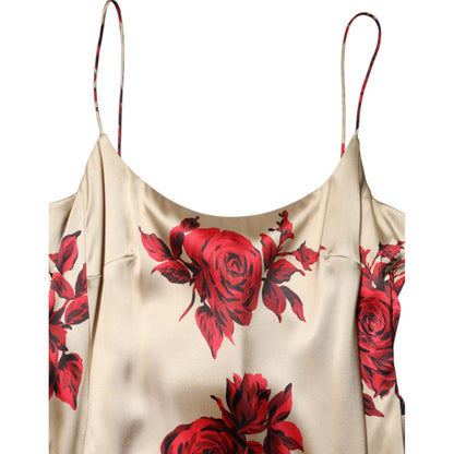 Dolce & Gabbana Beige Floral Spaghetti Strap Sheath Dress