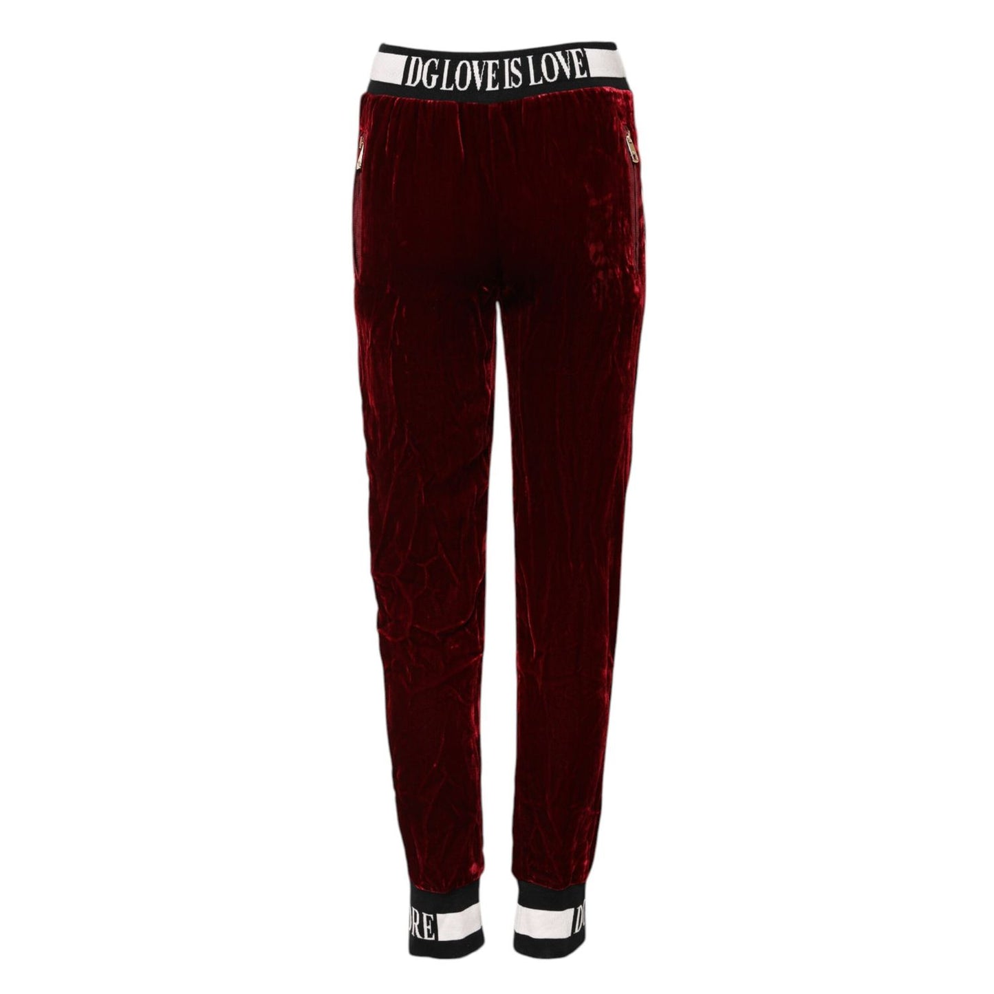 Dolce & Gabbana Red Viscose DG Logo Mid Waist Pants