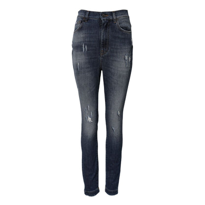 Dolce & Gabbana Blue Washed Cotton High Waisted Denim Jeans